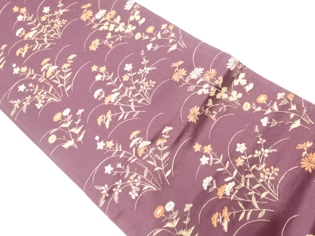 アンティーク　秋草模様織出し袋帯（材料）